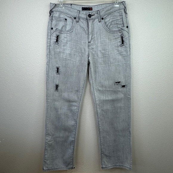 G by Guess Lucas Relaxed Straight Leg Mens Gray Distressed Stitch Jeans Sz. 33 - Picture 1 of 16